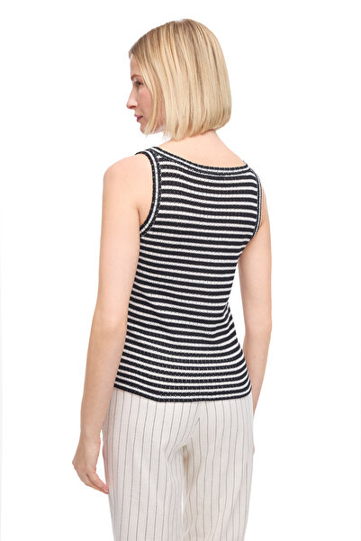 Perspective Μαύρο και άσπρο Heras Regular Fit Μπλούζα με ριγέ λαιμόκοψη