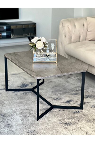 AssuCass Asya Metal Orta Sehpa Antrasit Mermer Desen