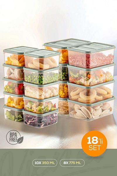 Vienev Mint Colored 18-Piece Refrigerator Organizer - Microwavable Freezer Storage Container