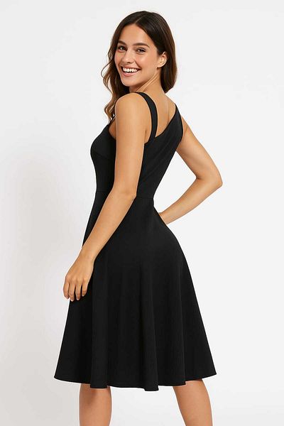 MODA Women's One Shoulder Stripe Detail Sleeveless Side Button Detail Janjan Crepe Dress (Available in Large Sizes)