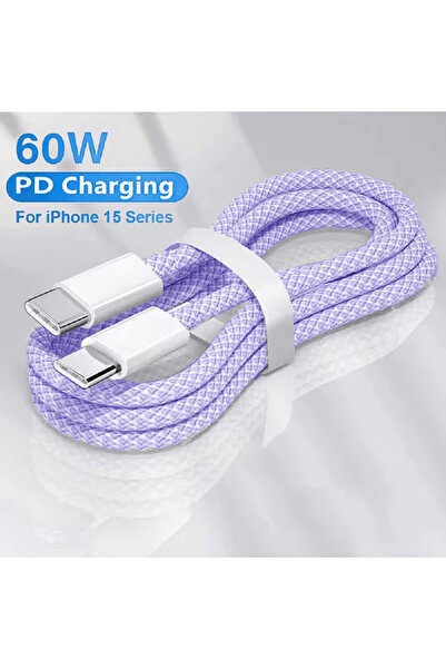 Choice كابل شاحن مضفر من النوع C بطول متر واحد بنفسجي اللون، شحن سريع، PD 60 وات، لهاتف iPhone 15 وAndroid