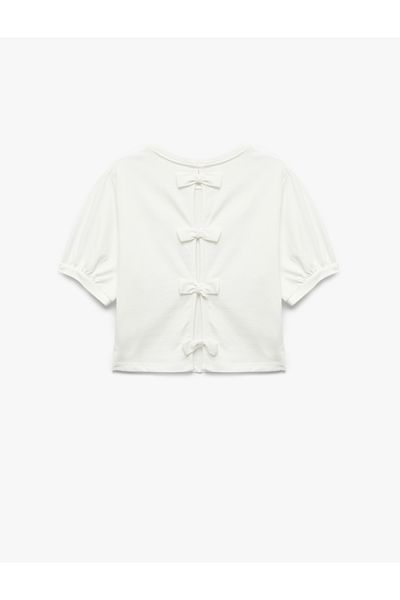 Koton Cotton Short Sleeve Crew Neck T-Shirt with Bow on the Back