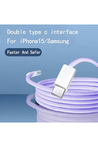 Choice كابل شاحن مضفر من النوع C بطول متر واحد بنفسجي اللون، شحن سريع، PD 60 وات، لهاتف iPhone 15 وAndroid
