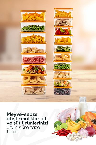 Vienev 18 Pieces Orange Microwave Convenient Refrigerator Organizer - Freezer Storage Container