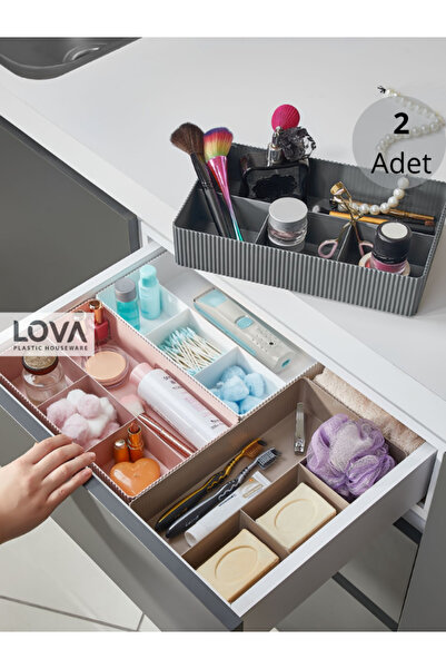 Lova 4 Bölmeli Çekmece Içi,dolap Içi Çok Amaçlı Düzenleyici (2 Adet Gri )