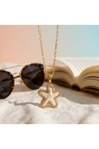 Glow Works Zirkon Taş Detaylı Deniz Yıldızı Çelik Kolye