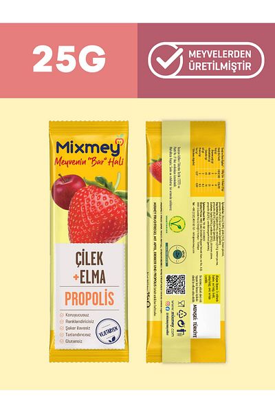 mixmey بي بروبوليس شريط فاكهة الفراولة 12 قطعة |   وجبات خفيفة صحية – خالية من الغلوتين (25 جرام × 12 قطعة)