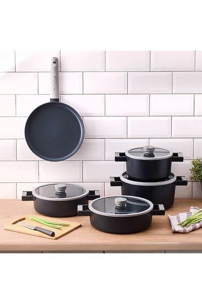 Aryıldız Matilda Aluminum Casting 9 Piece Cookware Set Anthracite