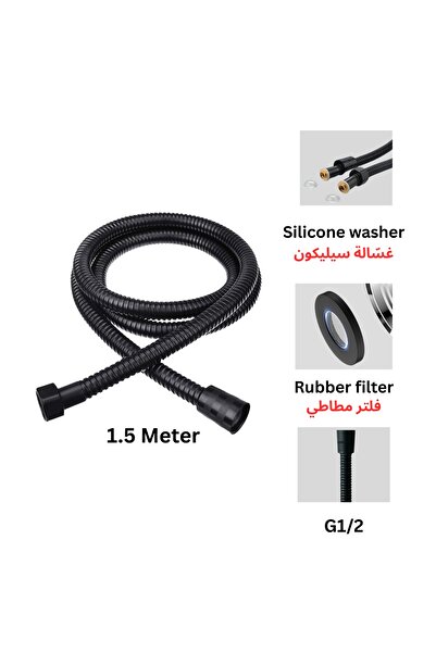 Generic ITG 1.5m Matte Black Shower Hose, Flexible with Brass Insert & Nut, Fits All Handheld Showers