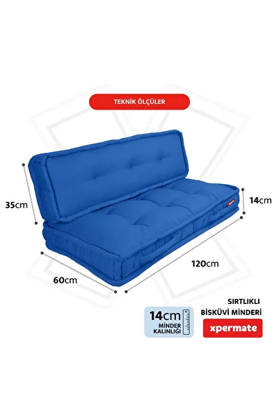 XPERMATE Biscuit Floor Cushion Honeycomb Front Pallet Cushion Bench and Garden Cushion 60X120X14 cm Blue