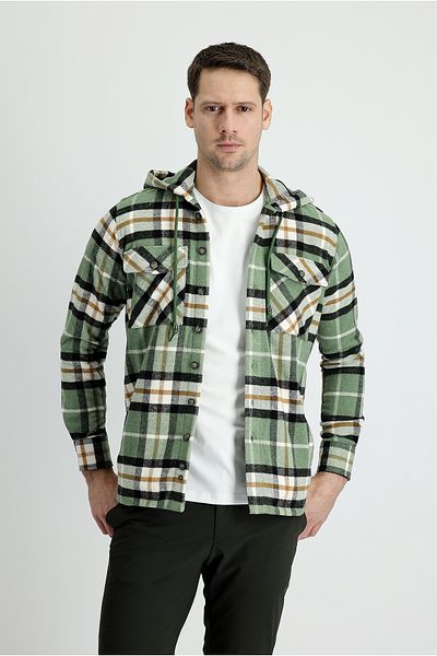 Kiğılı Slim Fit Slim Fit Hooded Plaid Shacket Shirt/Coat