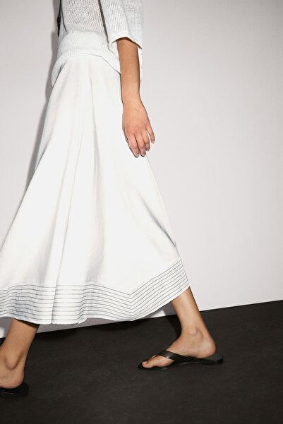 Massimo Dutti Dikiş detaylı İspanyol paça keten karışımlı etek