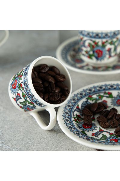 Tulü Porselen Tulu Topkapı Whirlpool 12 Piece Coffee Cup Set for 6 People 70 ml