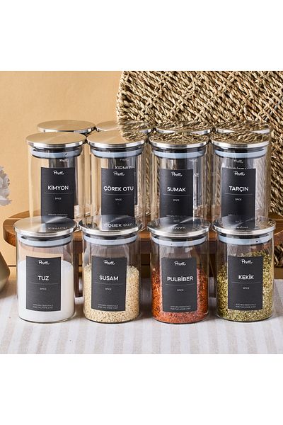 Perotti Aurelia 12 Piece Metak Cover Glass Spice Jar 275 ml