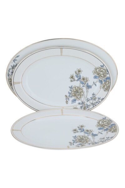 Alsaif Gallery White porcelain dining set with a rose pattern and a golden font, 61 pieces