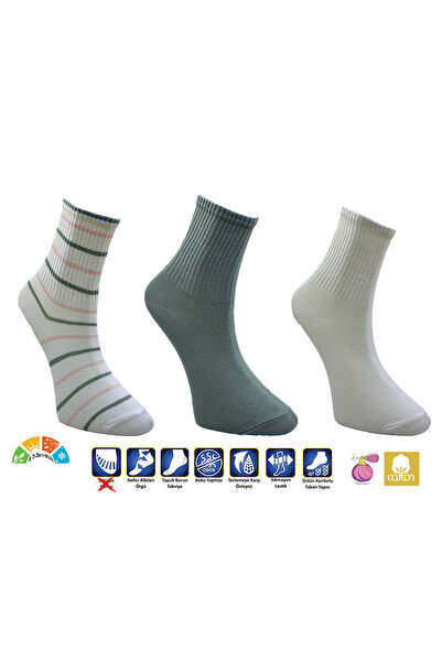 AKSU ÇORAP 3 في 1 جوارب رياضية للتنس للسيدات باللون الأبيض السادة والأخضر متع...