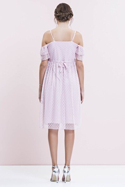 Genel Markalar Çiçek Detaylı Tül Kısa Abiye Hamile Elbise Pembe