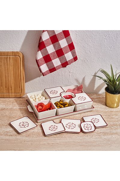 Aryıldız Bird Red 15 Piece Tray Rectangular Breakfast