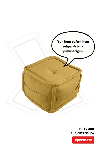 XPERMATE Dekoratif Kare Puf Orta Sehpa Ayak Uzatma Puf 40x40 Cm Hardal Puffymod