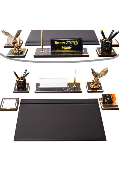 isimliksepeti Mermer Desenli Kartal Heykelli Sümen Takımı Ahşap Deri Sümen Seti