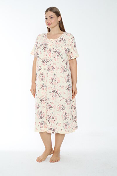 MİSS LOLİTA Cămașă de noapte cu mânecă scurtă pentru femei, 100% bumbac, cu modele florale, mărime mare 530-B