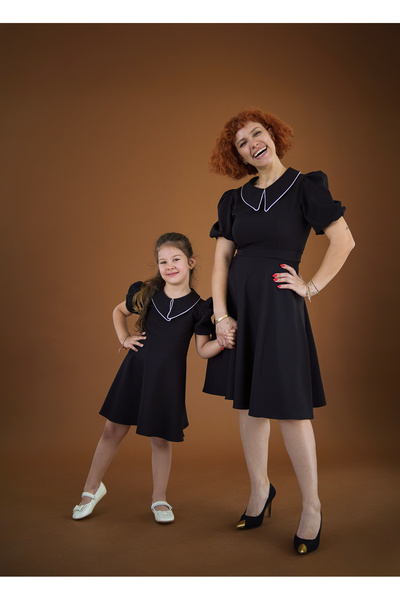 EYLÜL ELİF BUTİK Eylül Elif Butik Vintage Yaka Krep Kumaş Anne Kız Kombin (ÜRÜN 1 ADET FİYATTIR)