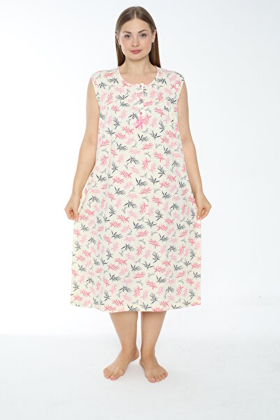 MİSS LOLİTA Women's Plus Size Print 100% Cotton Sleeveless Nightgown 517-B