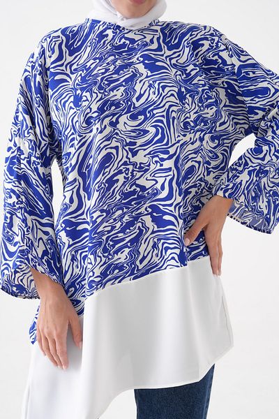 TUNCAY Asymmetrical Cut Comfortable Tunic with Lilac Garnish Suitable for Special Occasions and Daily Wear, Blouse