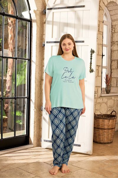 Aydoğan Women's Plus Size Green Viscose Pajamas Set 250139