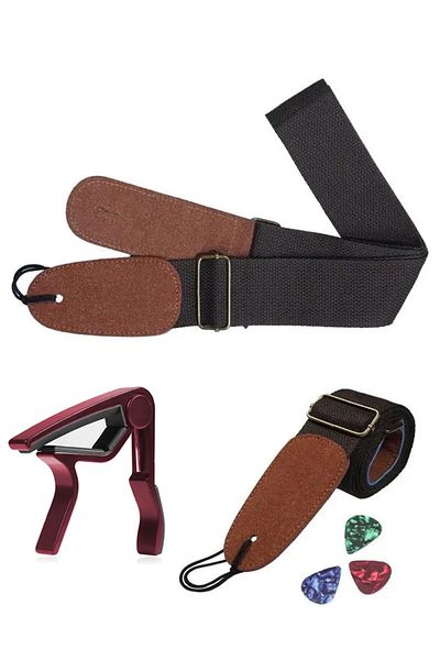 Midex Hg20C Coffee Color Guitar Shoulder Strap Metal Capo Pick Package