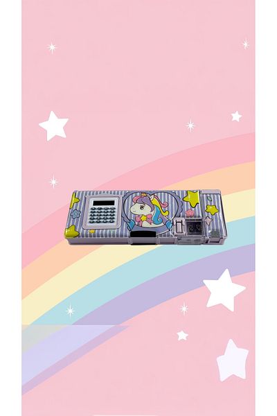 TAROS KIRTASİYE Lordstore802 Unıck Color Unicorn Functional Pencil Case with Calculator