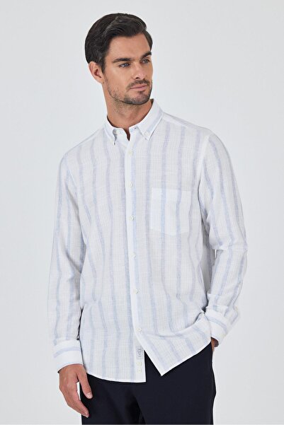 İmza Long Sleeve Striped Pattern Cloth Foot Buttoned Collar Pocket Cotton Casual Comfort Fit Shirt 1004250190