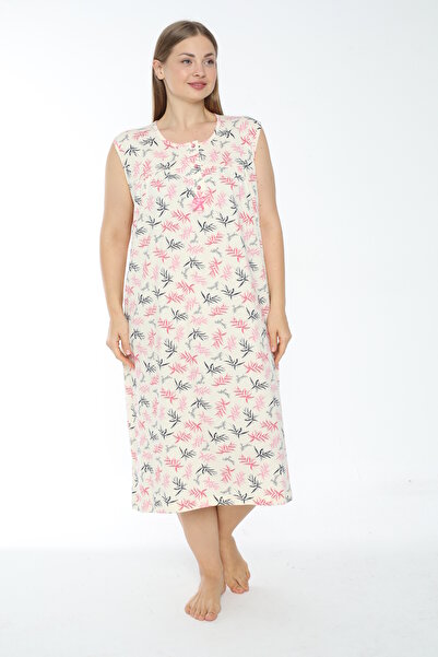 MİSS LOLİTA Women's Plus Size Print 100% Cotton Sleeveless Nightgown 517-B