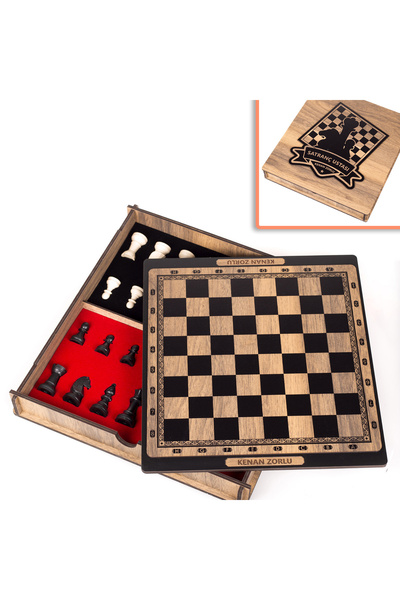 isimliksepeti İsme Özel Kutulu Satranç Takımı Hediye Vıp Özel Tasarım Satranç