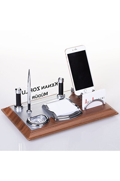 isimliksepeti Wood Art Masaüstü Isimlik Seti Hediye Ahşap Ofis Masa Isimliği