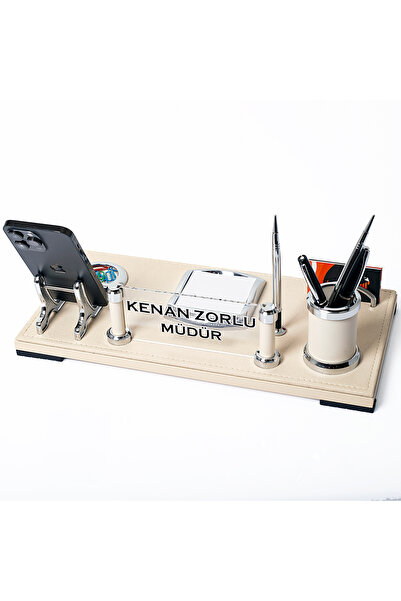 isimliksepeti İdea Bej Masaüstü İsimlik Seti Yeni İş Hediye Deri Ofis Masa İs...