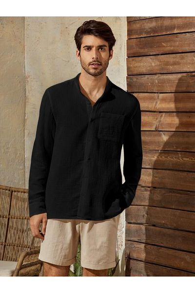 Piola Club Ανδρικό πουκάμισο Judge Collar Relax Fit (Μαύρο)