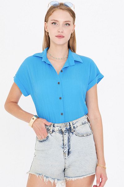 armonika Cămașă albastră cu mânecă scurtă pentru femei ARM-19Y001088
