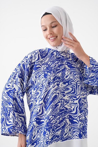 TUNCAY Asymmetrical Cut Comfortable Tunic with Lilac Garnish Suitable for Special Occasions and Daily Wear, Blouse
