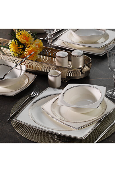 Aryıldız Bone Square Line Platin 60 Parça 12 Kişilik Yemek Takımı