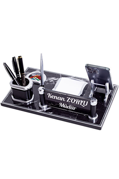 isimliksepeti Vista Ofis Masaüstü Isimlik Seti Mermer Desenli Ahşap Masa Isim...