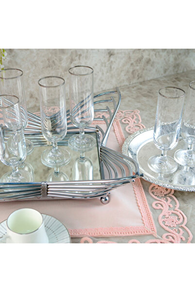 Aryıldız Rona Flut 6-Piece Coffee Side Water Glass Platinum 170 ml