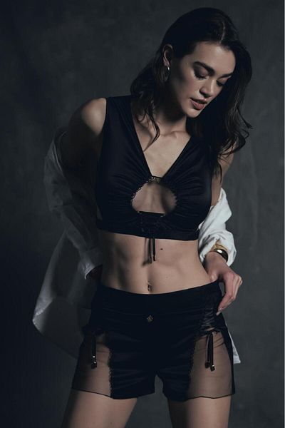Feu De Elu Set pijama scurtă Sensure, neagră, flexibilă, din tul din satin