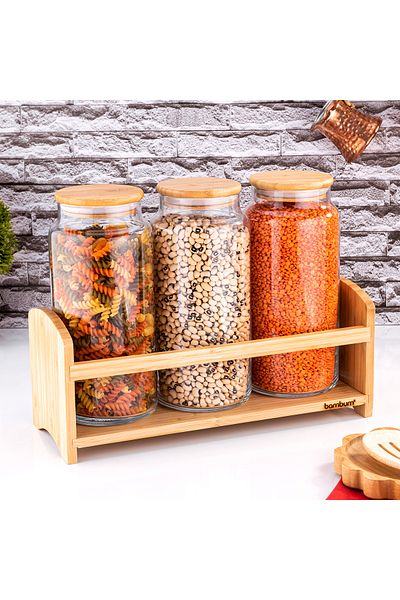 Bambum 4 Piece Large Glass Spice Set with Bench Stand
