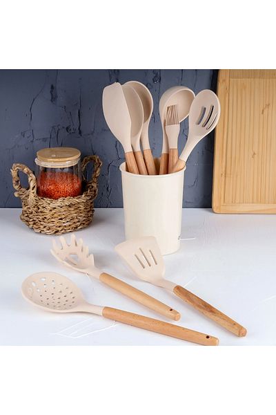AROW Bona Bamboo Handle Silicone Serving Set