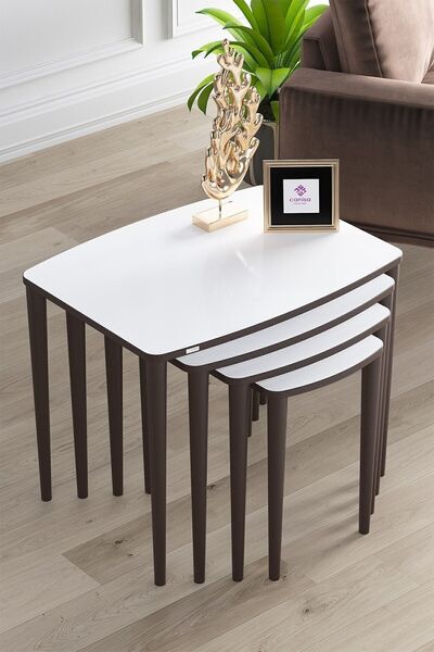 Canisa Concept Telwe Serisi, Beyaz Mdf Zigon Sehpa Takımı 4'lü, Beyaz Sehpa C...