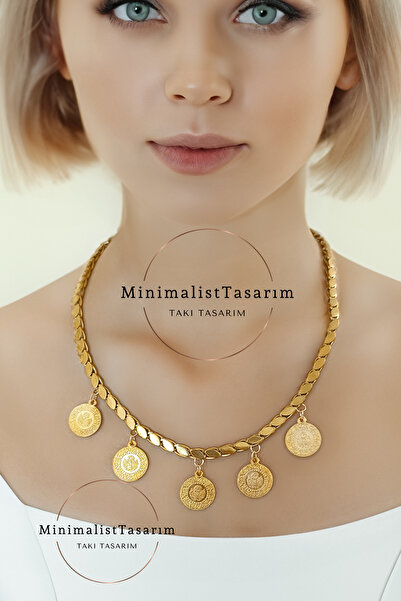 MinimalistTasarım Çelik Arpa Zincir Kolye Pullu Zincir, Çeyrek Altın Kolye Arpa Zincir Kolye Beşi Bir Yerde Kolye