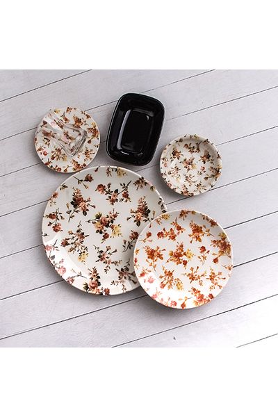 Tulü Porselen Tulu Sea Form Floral 25 Piece Breakfast Set for 6 People