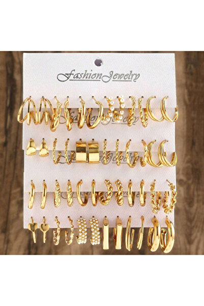 Choice مجموعة من 48 قطعة من الأقراط العصرية باللون الذهبي مع عناصر مختلفة مثل الفراشة، على شكل قلب، أقراط صناعية