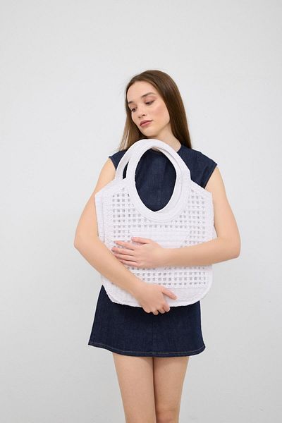 Shule Bags Geantă tote albă Vicolo, realizată manual, din macrame